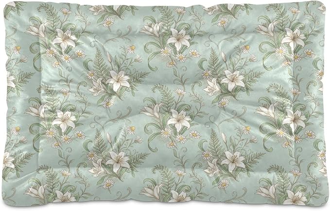 Dog Bed for Crate Washable Pet Sleep Pad, Floral Print Kennel Mat with Non-Slip Bottom, Soft Fluffy Supplies Pet for Dogs and Cats (36x24 inch)