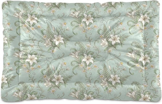 Dog Bed for Crate Washable Pet Sleep Pad, Floral Print Kennel Mat with Non-Slip Bottom, Soft Fluffy Supplies Pet for Dogs and Cats (36x24 inch)