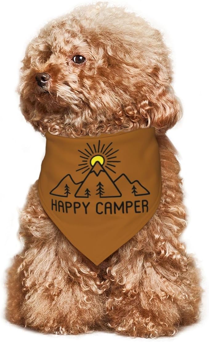 Happy Camper Summer Dog Bandana，Adorable Puppy Accessory for the avid Camper ，Pet Neckerchief for Pets Daily Wear Photo Prop Party Supplies,Funny Cute Dog Bandana (Brown)
