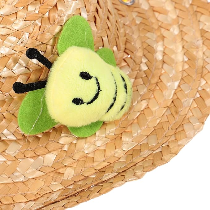 Beavorty Pet Straw Hat Insect Pattern Woven Knitted Cap Large Size Photo Props for Dogs Funny Decorative Pet Supplies for Outdoor and Home Use