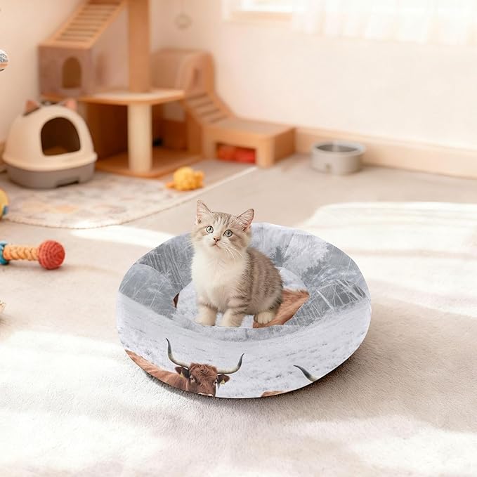 Pet Cat Bed Anxiety Relief fluffier Dog & Cat Cushion for Extra Small Size Pets Supplies Winter Cow Field