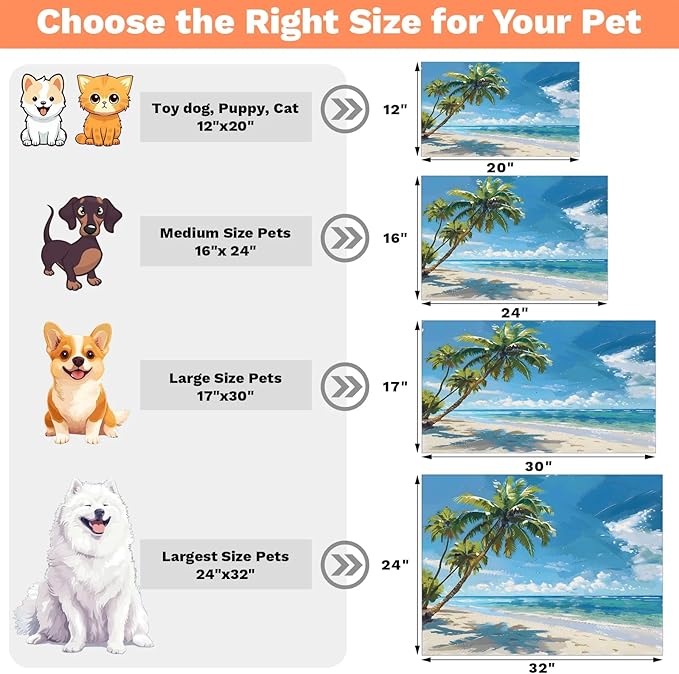 Ocean Beach Dog Food Mat for Floors Absorbent, Quick Dry Water Dispenser Mat for Food, Water, Pet Supplies 17" x 30", Tropical Palm Tree