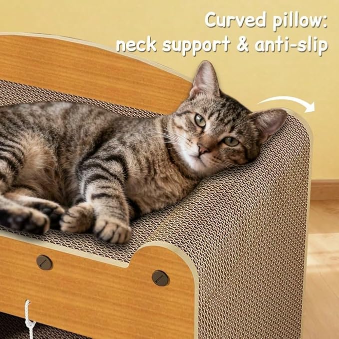 Multi-Function Cat Scratcher House Box,3-in-1 Scratch Pad and Soft Bed & Play Cave with Toys, Durable Build & Ideal for Cats/Kitty (Yellow,MD-TV)