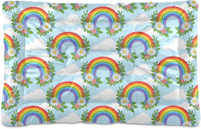 Dog Bed for Crate Washable Pet Sleep Pad, Rainbow Kennel Mat with Non-Slip Bottom, Soft Fluffy Supplies Pet for Dogs and Cats (24x18 inch)