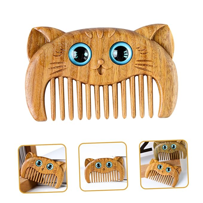 minkissy Sandalwood Cat Hair Combs Set of 2 Small Fine Tooth Grooming Combs for Cats and Dogs for PET Grooming