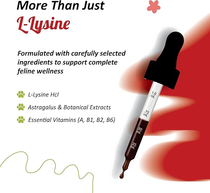 L-Lysine Liquid Supplement for Cats – Immune & Respiratory Support – Supports Eye Health, Sneezing & Runny Nose – 60ml Liquid Drops – Roast Chicken Flavor