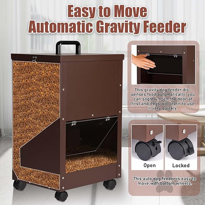 Automatic Dog Feeder Large Breed 45 Pounds, Galvanized Metal Dog Food Gravity Feeder Extra Large Automatic Pet Feeder, Easy to Move with Wheels