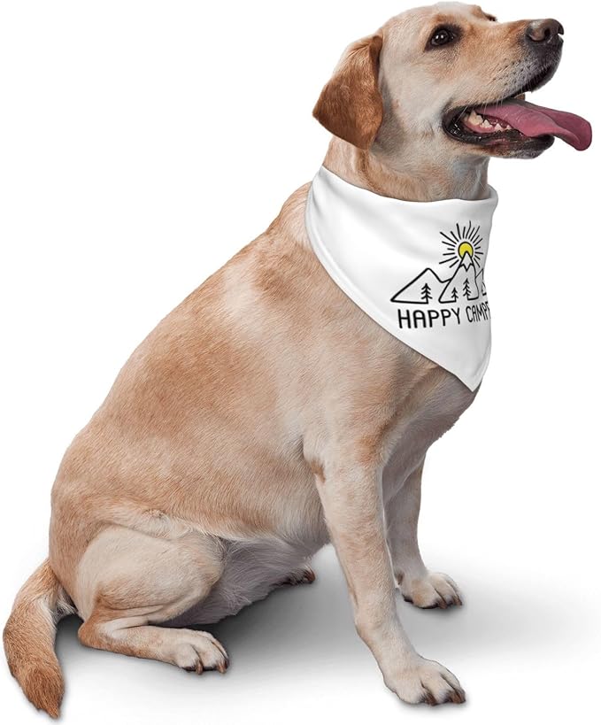 Happy Camper Summer Dog Bandana，Adorable Puppy Accessory for The avid Camper ，Pet Neckerchief for Pets Daily Wear Photo Prop Party Supplies,Funny Cute Dog Bandana (White)