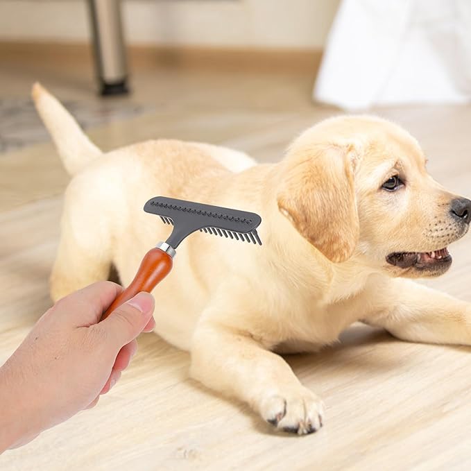 TEHAUX Dog Shedding Brush and Dematting Comb, Undercoat Rake Pet Hair Removal Tool for Large Dogs, Detangling Grooming Comb for Matted Fur and Shedding, Sturdy Grooming Supply