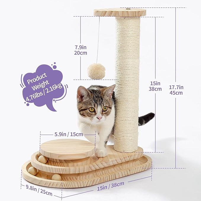 Multi-Functional Cat Scratching Post with Grooming Brush, Cloud Perch & Ball Track – Compact Cat Activity Toy for Small Cats