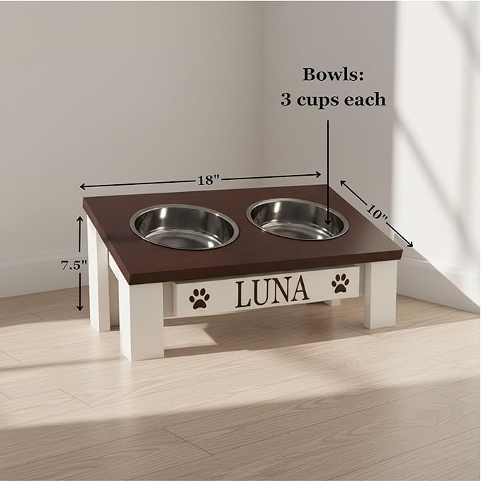 GTW Classic Tilted Elevated Dog Feeder – Angled Wood Stand with Stainless Steel Bowls for Short-Nose Dogs, Anti-Slip Farmhouse Design (Tilted, Dark Walnut)