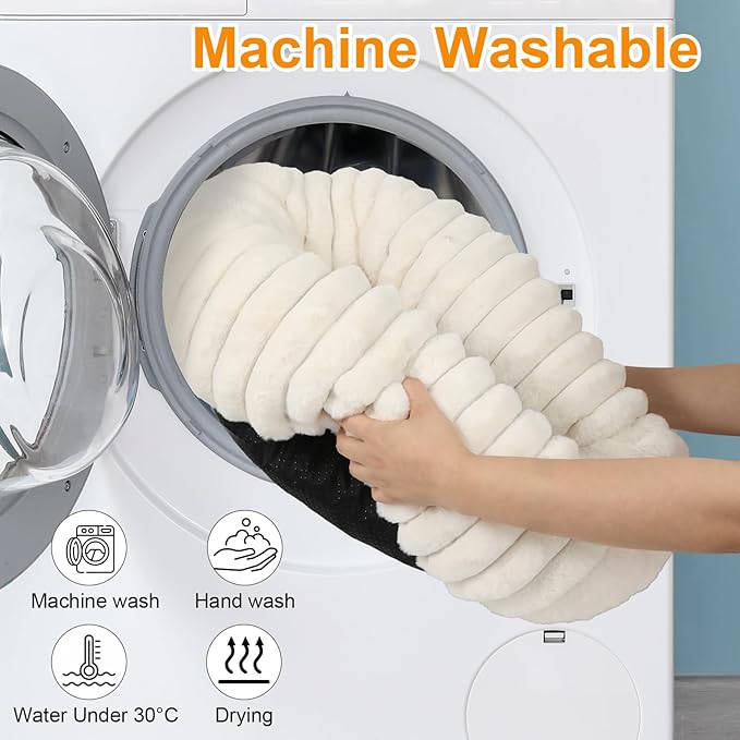 Washable Small Cat Dog Bed,Calming Anti Anxiety Round Donut Dog Bed,Cute Kitten Cat Beds for Indoor Cats,Fluffy Puppy Dogs Beds for Small Dogs, Anti-Slip Comfort Pet Bed(White, S)