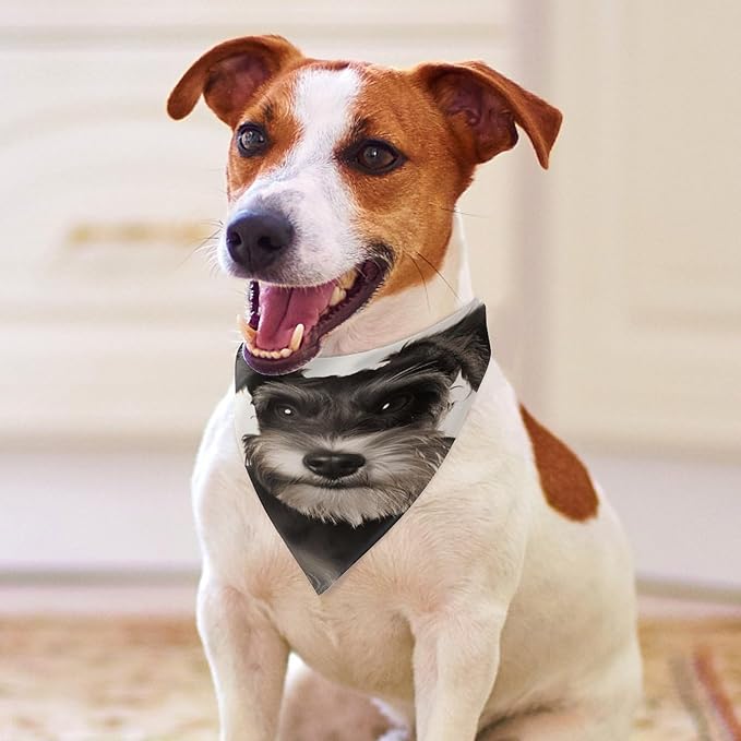 Dog Bandana Spring Pet Scarf Adjustable Triangle Cute Schnauzer Printing Dog Bib Washable Polyester Puppy Bandana for Small Medium Large Dogs Cat Birthday Party Supplies