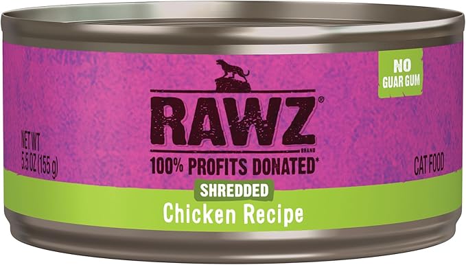 Rawz Natural Premium Shredded Canned Cat Wet Food - Made with Real Meat Ingredients No BPA or Gums - 5.5oz Cans 24 Count (Chicken)