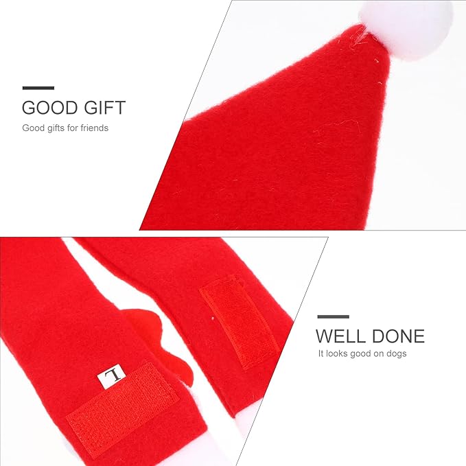 Amosfun Christmas Dog Scarf and Santa Hat Set, 2pcs Holiday Pet Costume Accessories, Soft Festive Pet Collar and Cap for Dogs and Cats, for Christmas Party Supplies