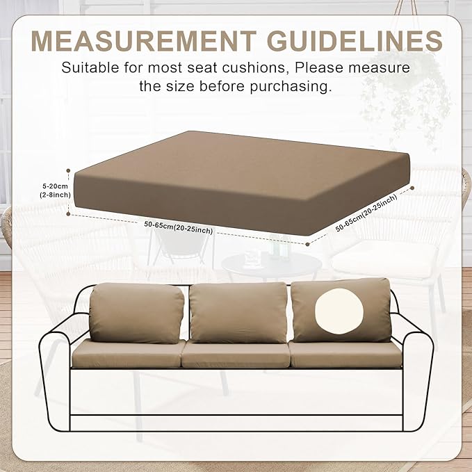 HANDONTIME 8Pcs Patio Cushion Covers Stretch Outdoor Couch Cover Replacement Cushions for Outdoor Furniture Waterproof Patio Furniture Cover for Pets Sofa Covers Washable (Khaki,Cover Only)