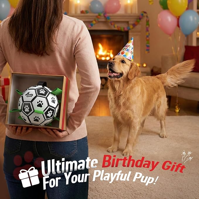 QDAN Dog Toys Dog Balls, World Cup Dog Soccer Ball with Straps, Dog Birthday, Herding Ball, Durable Balls for Small Medium Pet, Puppy Outdoor Toy (6 Inch)
