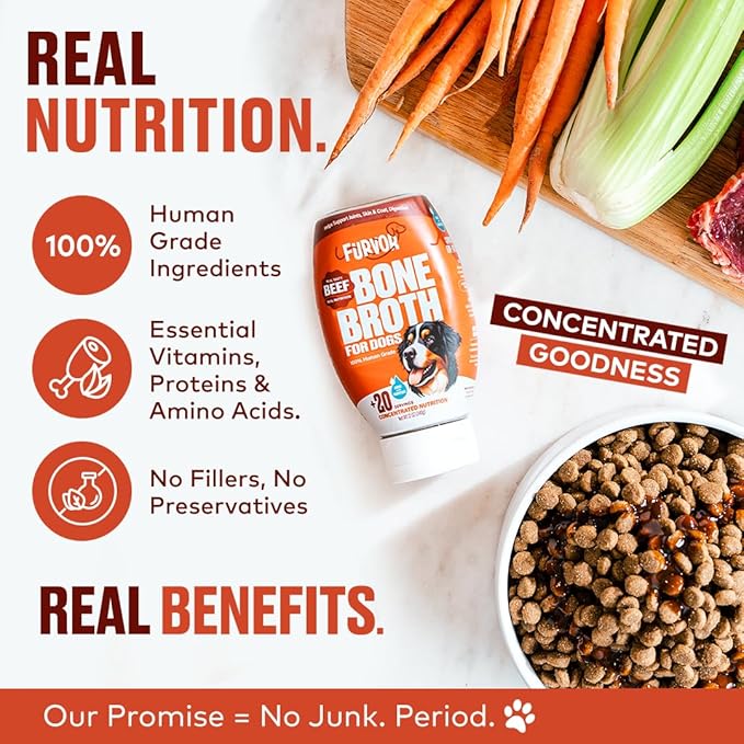 Furvor Beef & Chicken Bone Broth Concentrate for Dogs - Collagen Protein Supplement for Digestion, Mobility, Coat, Immune System, Joints - Healthy Dog Food Topper - Human Grade (2pk, 60 Servings)