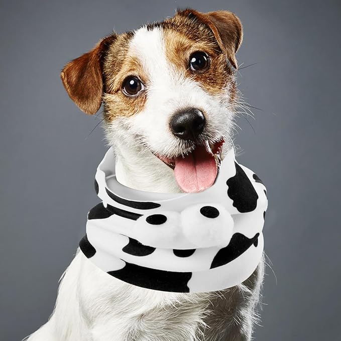 Pet Scarf Hood for Dogs and Cats, Warm Thickened Soft Fabric, Medium Size Cow Pattern, Comfortable Neck Warmer for Pet Supplies and Party Use