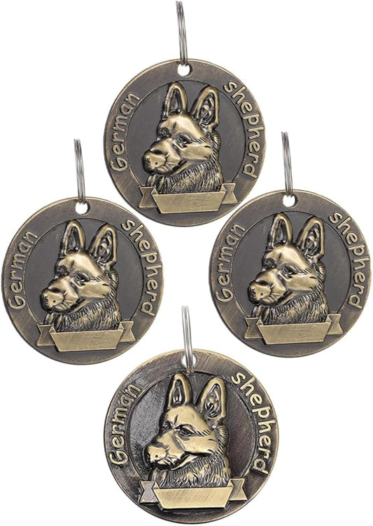 4pcs Vintage Metal Pet Hanging Pendants Retro Dog Collar Identity Tags Alloy Anti-Lost Labels for Large Shepherd Dogs in Pet Supplies