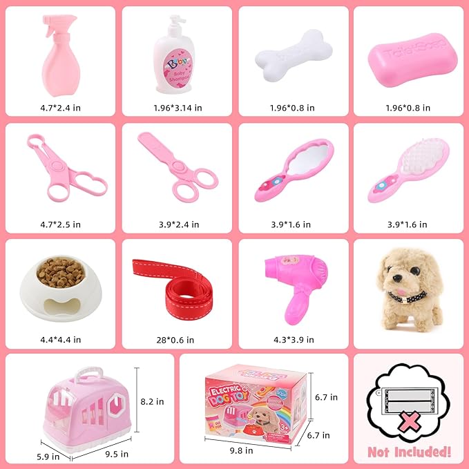 14PCS Dog Toys for Kids, Walking Barking Electronic Interactive Plush Puppy Toy with Carrier and Accessories, Pet Care Toy Set for Kids, for Girls and Boys 3 4 5 6+ Year Old