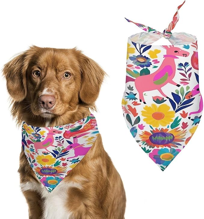 Dog Bandana Spring Pet Scarf Adjustable Triangle Mexican Otomi Animals Printing Dog Bib Washable Polyester Puppy Bandana for Small Medium Large Dogs Cat Birthday Party Supplies