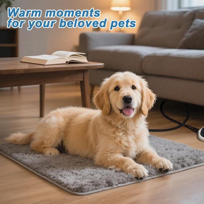 Cat Heating Pad 19x18 in with Smart Thermostat Switch and Power Line Protection Tube,Obtained MET and UL Dual Certification,Waterproof Pet Heating Pad for Cats, Long Velvet Cloth Cover