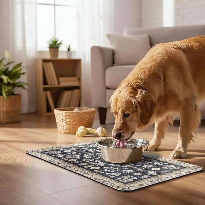 Dog Food Mat, Absorbent Waterproof Non-Slip Pet Cat Bowl Feeding Mat for Food & Water Pet Supplies 12 * 20"