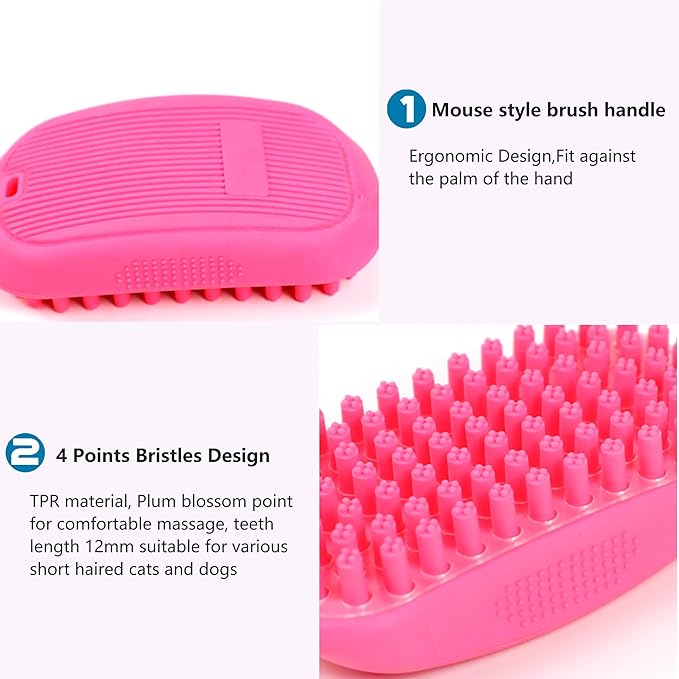 Pet Bath & Massage Brush for Dog & Cat with Short or Long Hair,Rubber Grooming Brush for Brushing,Massaging,Bathing,Shampooing and Reducing Hairballs,Soft Curry Comb with Removable Screen (Pink)