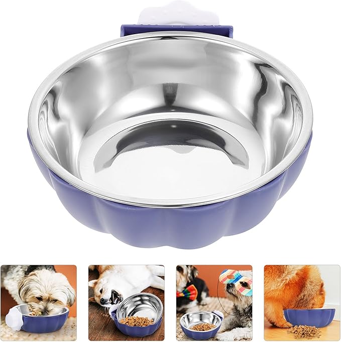 DOITOOL Hanging Stainless Steel Pet Bowl Large Blue Sturdy Feeding Bowl Convenient Water Dish for Dogs and Cats Household Feeding Supply
