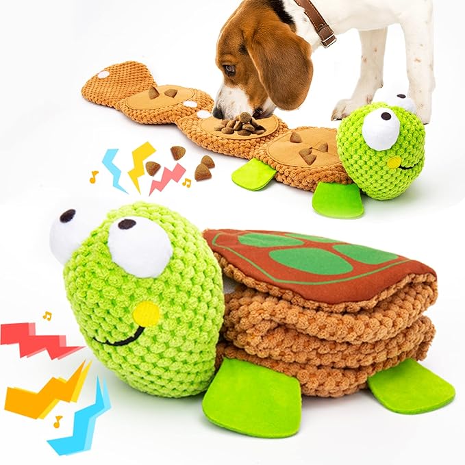 Dog Puzzle Toys - Enrichment Squeaky Crinkle Snuffle Treat Dispensing Smart Dog Toys for Boredom and Stimulating, Durable Plush Toys for Large Medium Small Breed - Turtle
