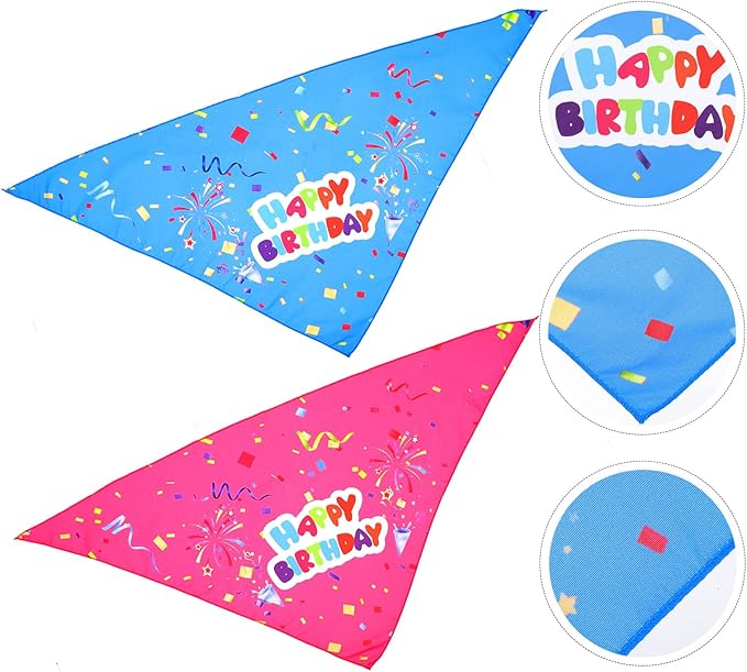 2pcs Birthday Dog Bandanas Triangle Scarves Pet Saliva Towels Colorful Blue Pink Puppy Bibs for Dog Birthday Party Supplies