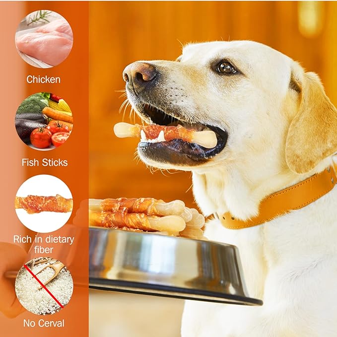 UrbanX HealthyBones Rawhide Free Healthy Foods for Treeing Walker Coonhound and Other Large Hound Dogs, Chicken Wrapped Sticks Dog Foods, Soft Chewy Foods for Training Rewards, 14 Count