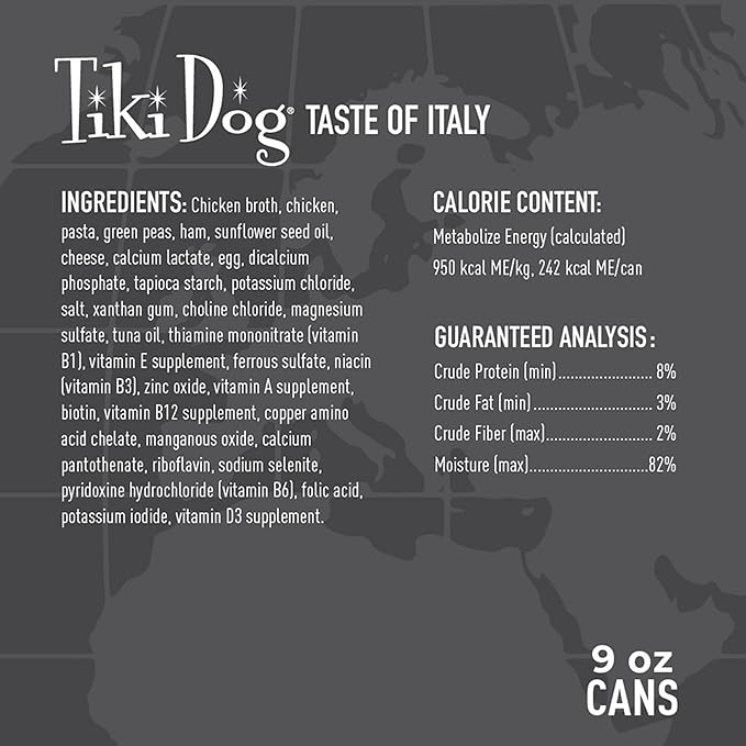 Tiki Dog Taste of The World Wet Dog Food, Italy Chicken & Pasta, 9 oz. Can (8 Count)