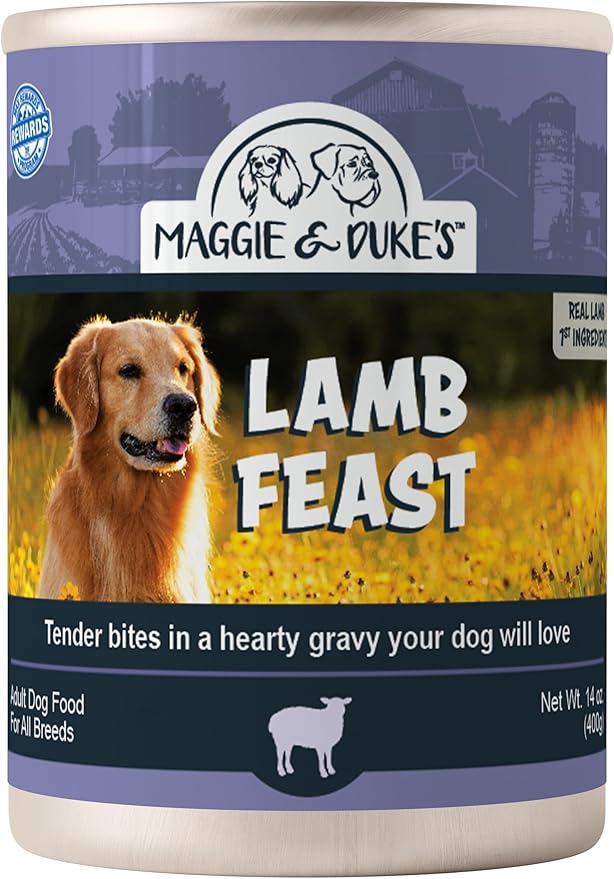 CountryMax Maggie & Duke's Tender Bites in Gravy Canned Dog Food, 14 oz Cans – Premium Wet Food for Dogs, High Protein, Grain-Free, Natural Ingredients (24 Pack, Lamb Feast)