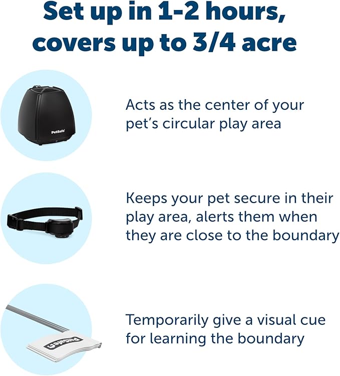 PetSafe Stay & Play Wireless Fence with Replaceable Battery Collar - Circular Boundary Covers Up to 3/4 Acre