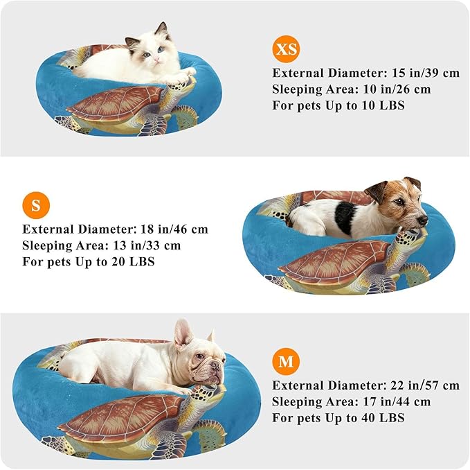 Pet Dog Bed Warm & Cozy fluffier Calming Bed for Extra Small Size Pets Supplies Sea Turtle Underwater