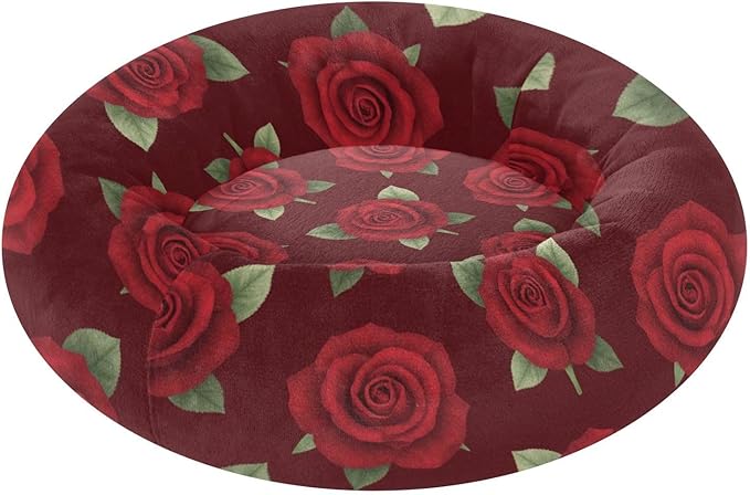 Pet Dog Bed Anti-Slip fluffier Orthopedic Dog Bed for Medium Size Pets Supplies Red Rose Seamless