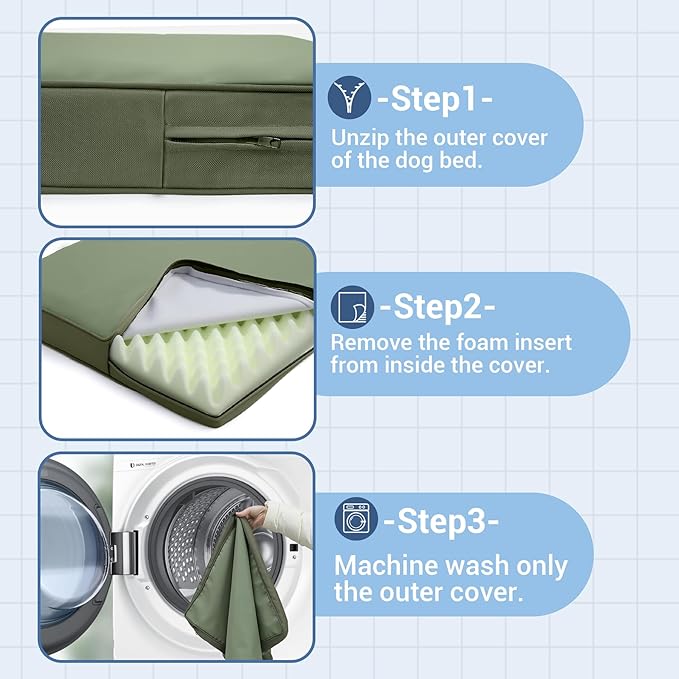Vonabem Outdoor Dog Bed Waterproof Washable, XXL Crate Pad 48 Inch, Extra Large Leather Pet Beds with Removable Cover Reversible, Durable Anti-Slip Kennel Pads 47"x29" Green