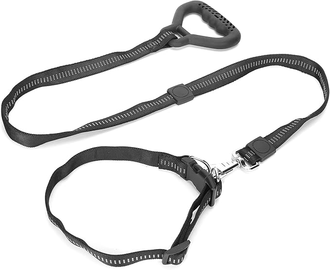 Heavy Duty Dog Leash Collar Set, Adjustable Nylon Leash with Soft PP Handle, Durable Rope Leash Collar for Small Medium Large Dogs, Pet Supply with Shock - Absorbing (Black)