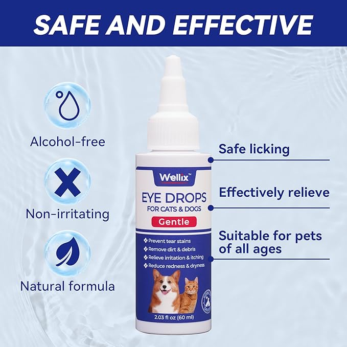 Wellix PET Dog Eye Drops for Dogs&Cats - Dog Eye Infection Treatment to Soothe Eye Allergy, Soothe Dry&Pink Eyes, Dog Tear Stain Cleaner(2X60ml)