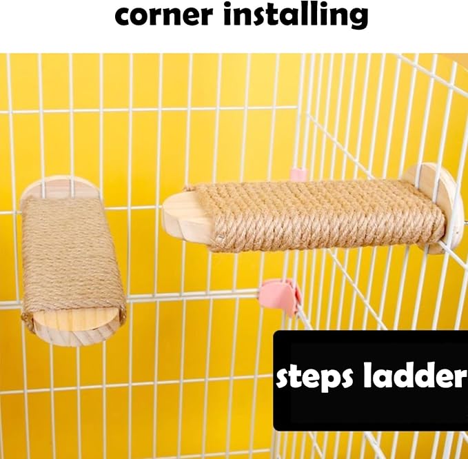Cat Climbing Steps Scratching Tree - 2pcs Scratching Steps Sisal Hemp Cage Shelf Ladder Pets Perch Furniture Inside The cage with Install Screws (S)