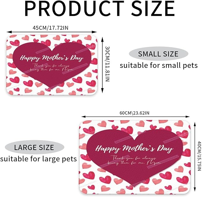 Pet Feeding Mat Happy Mother's Day Floral Gift Mom Jy Absorbent Pet Placemat for Food Water Bowl with Waterproof Rubber Backing 18X12In Quick Dry Water Dispenser Mat for Dog Cat