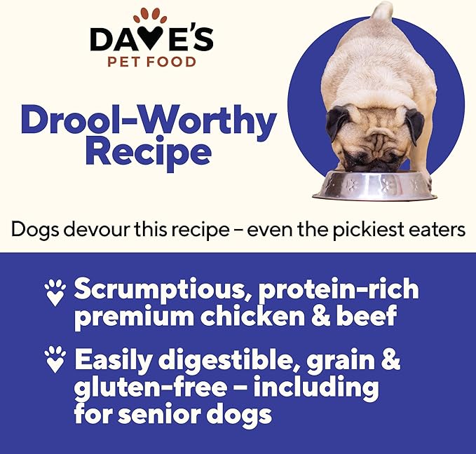 Dave's Pet Food Wet Dog Food & Topper (Chicken & Beef), Made in USA Naturally Healthy Canned with Added Vitamins & Minerals, Gluten Free, 13.2 oz (12 Pack)