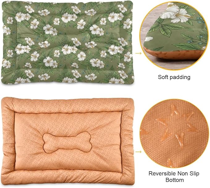 Dog Bed for Crate Washable Pet Sleep Pad, Floral Print Kennel Mat with Non-Slip Bottom, Soft Fluffy Supplies Pet for Dogs and Cats (36x24 inch)