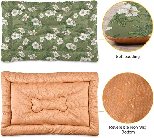Dog Bed for Crate Washable Pet Sleep Pad, Floral Print Kennel Mat with Non-Slip Bottom, Soft Fluffy Supplies Pet for Dogs and Cats (36x24 inch)