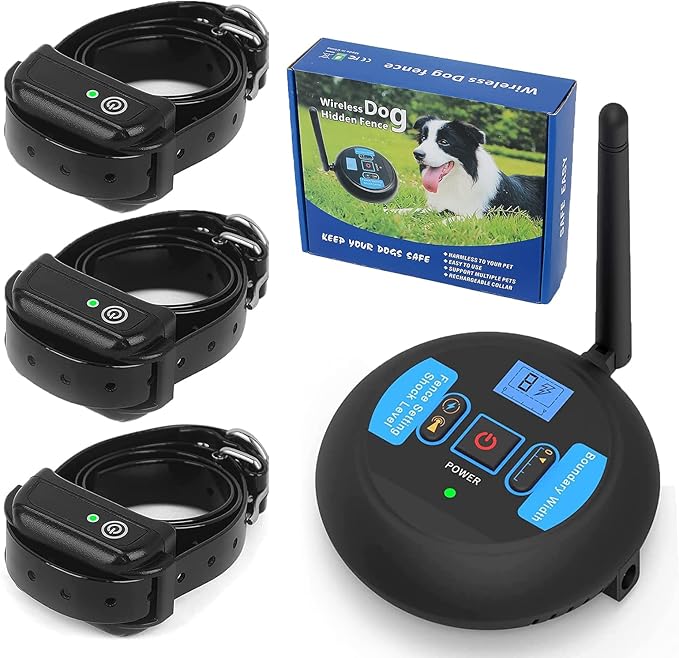Wireless Fence for Dogs - Rechargeable and Waterproof Shock Collar - Electric Pet Fence for Stubborn Dogs - Safe Effective No Randomly Over Correction - Boundary Fence System for All Dogs,for3dogs
