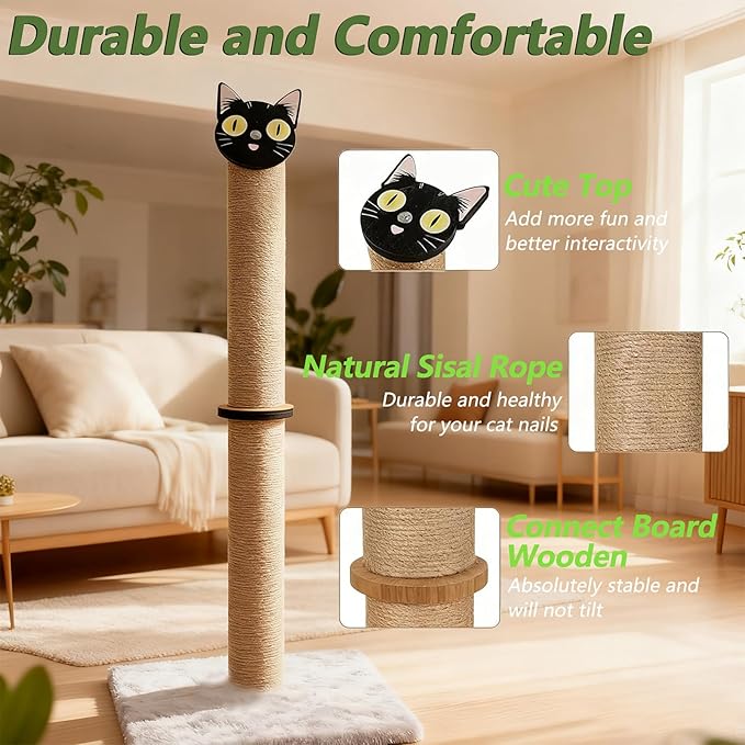 33" Tall Cat Scratching Posts for Indoor Cats, Cat Scratch Post with Nature Sisal, Large Cat Scratcher with Plush Pad, Cute Vertical Cat Post Claw Scratcher Post Tree Covered for Cats at All Ages