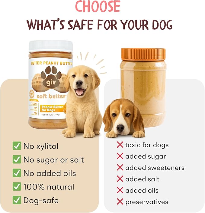 Dog Peanut Butter - All Natural Human Grade - 2 Ingredients (Peanuts & Honey) - Perfect for Pill Pockets, Lick Mat, Training Treats and Healthy Food, 4oz Pouches (6 Count)