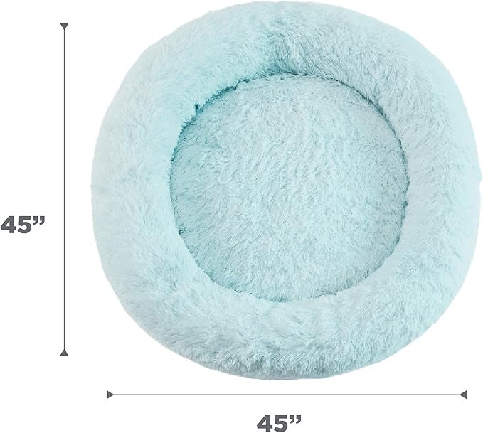 Best Friends by Sheri Original Calming Donut Dog and Cat Bed, Shag Faux Fur, Baby Blue, XL (45in x 45in) - Anxiety Relief for Pets Up to 150 lbs